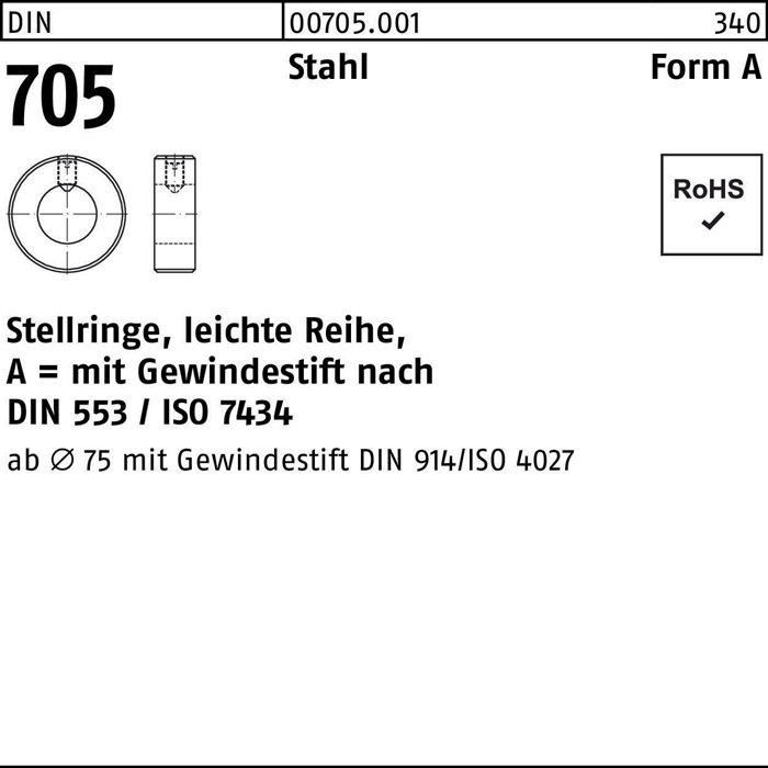 Stellring DIN 705 Gewindestift A 24x 40x16 Stahl leichte Reihe 10St.