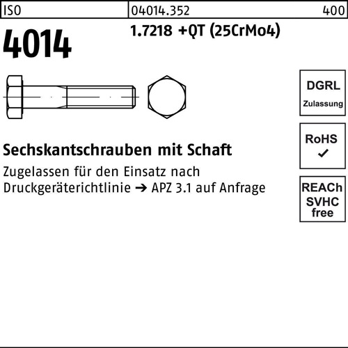 Sechskantschraube ISO 4014 Schaft M27x 260 1.7218 +QT (25CrMo4) 1 Stück