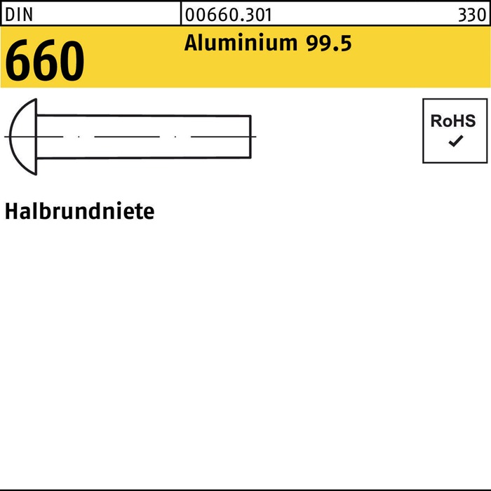 Halbrundniete DIN 660 8x 30 Aluminium 99.5 250 Stück