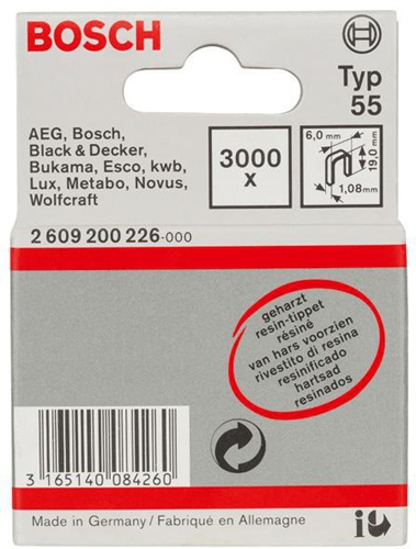 Bosch Schmalrückenklammer Typ 55 B.6mm Dicke 1,08mm L.19mm geharzt 3000er Pack