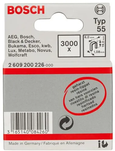 Bosch Schmalrückenklammer Typ 55 B.6mm Dicke 1,08mm L.19mm geharzt 3000er Pack