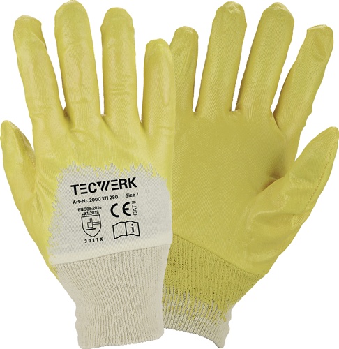 TECWERK Handschuhe Lippe Gr.9 gelb Nitrilbeschichtung EN 388 PSA II