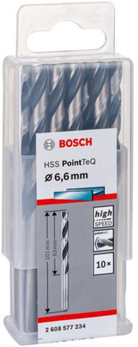 Bosch Metallspiralbohrer PointTeQ DIN388 Arbeits-L.63mm D.6,6mm Typ N 10St. 