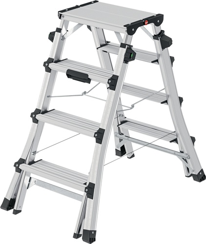 Stufenstehleiter D100TL Alu.Stufen 2x4-2x6 Gesamt-H.981-1430mm teleskopier.HAILO