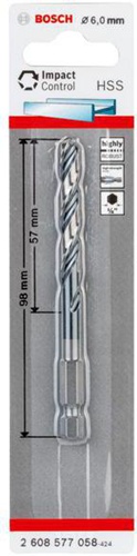 Bosch Spiralbohrer Arbeits-L.57mm D.6mm L.98mm HSS Schaft-D.6,35mm