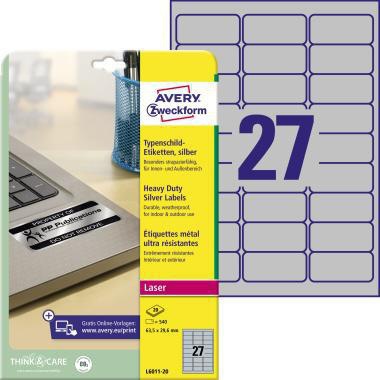 Avery Zweckform Typenschildetikett L6011-20 63,5x29,6mm 540 St./Pack.