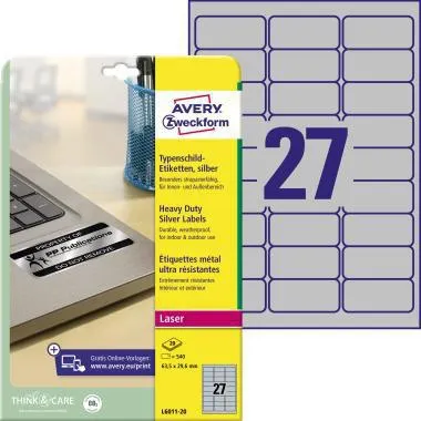 Avery Zweckform Typenschildetikett L6011-20 63,5x29,6mm 540 St./Pack.