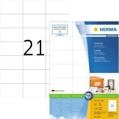 HERMA Etikett PREMIUM 4668 70x42,3mm weiß 2.100 St./Pack.