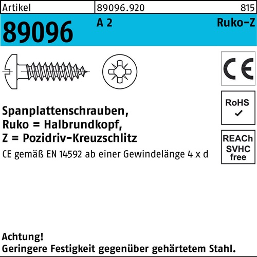 Spanplattenschraube R 89096 HAKO PZ 3,5x 20-Z A 2 1000 Stück