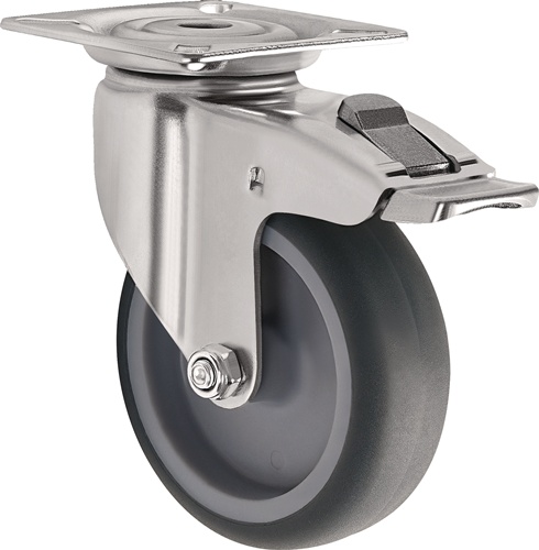 TECWERK Lenkrolle mit Totalfeststeller mit Anschraubplatte Gleitlager Gummi grau 