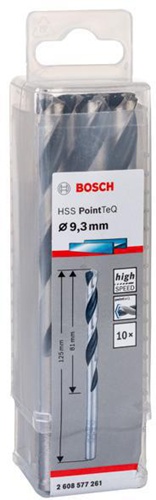 Bosch Metallspiralbohrer PointTeQ DIN388 Arbeits-L.81mm D.9,3mm Typ N 10St.