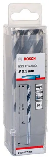 Bosch Metallspiralbohrer PointTeQ DIN388 Arbeits-L.81mm D.9,3mm Typ N 10St.