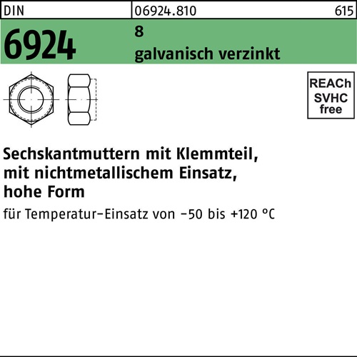 Sechskantmutter DIN 6924 Klemmteil M20 8 galv.verz. 50 Stück