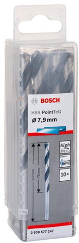 Bosch Metallspiralbohrer PointTeQ DIN388 Arbeits-L.75mm D.7,9mm Typ N 10St.