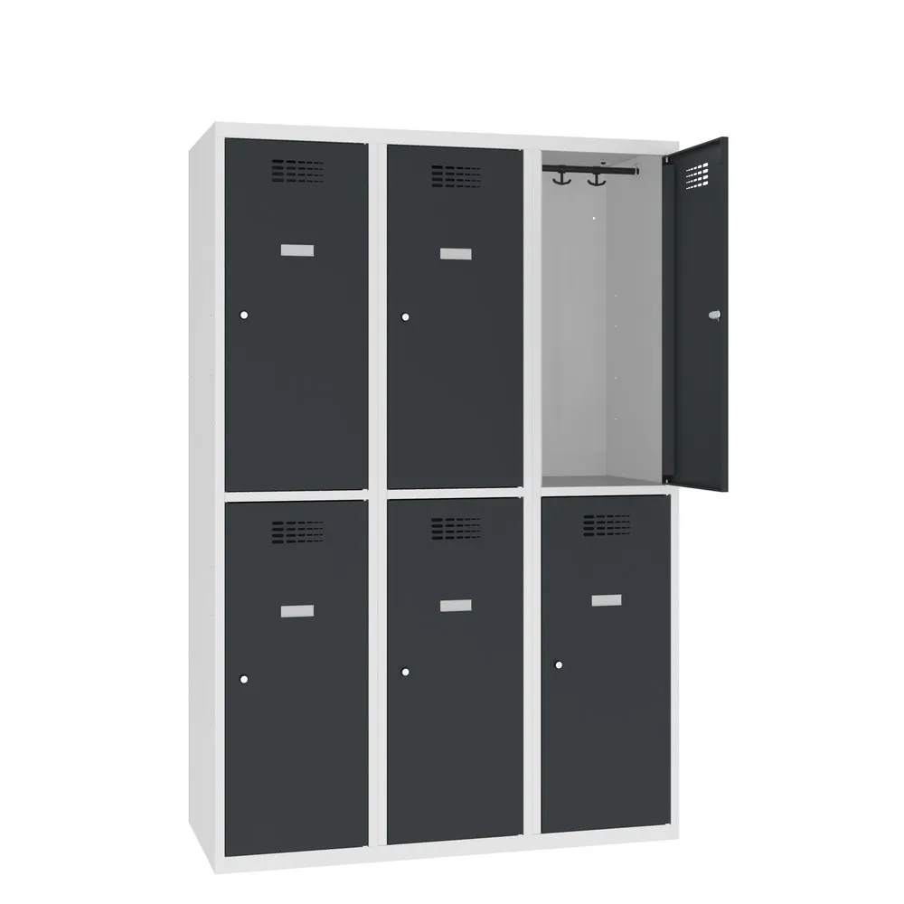 Steinbock® Kleiderspind, bodenstehend, 2-stöckig, 6 Fächer, Zylinderschloss