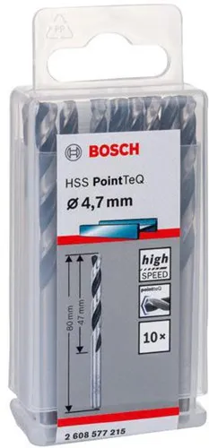 Bosch Metallspiralbohrer PointTeQ DIN388 Arbeits-L.47mm D.4,7mm Typ N 10St.