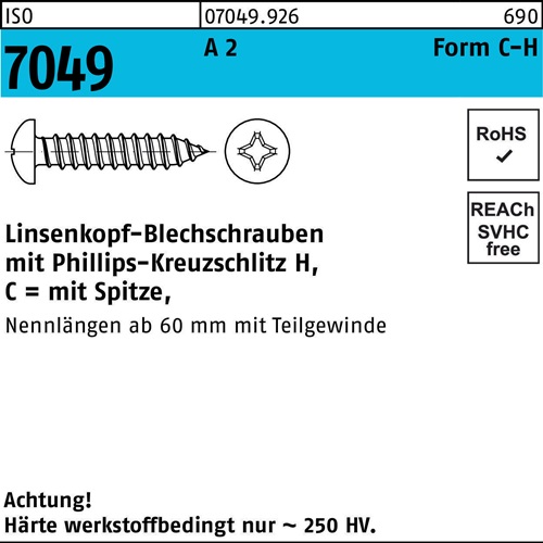 Blechschraube ISO 7049 LIKO Spitze/PH C 3,5x 22-H A 2 100 Stück