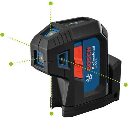 Bosch Punktlaser GPL 5 G Arbeitsbereich bis 30m IP65 Laserkl.2 m.Batterien