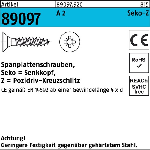 Spanplattenschraube R 89097 SEKO PZ VG 3,5x 45-Z A 2 200 Stück