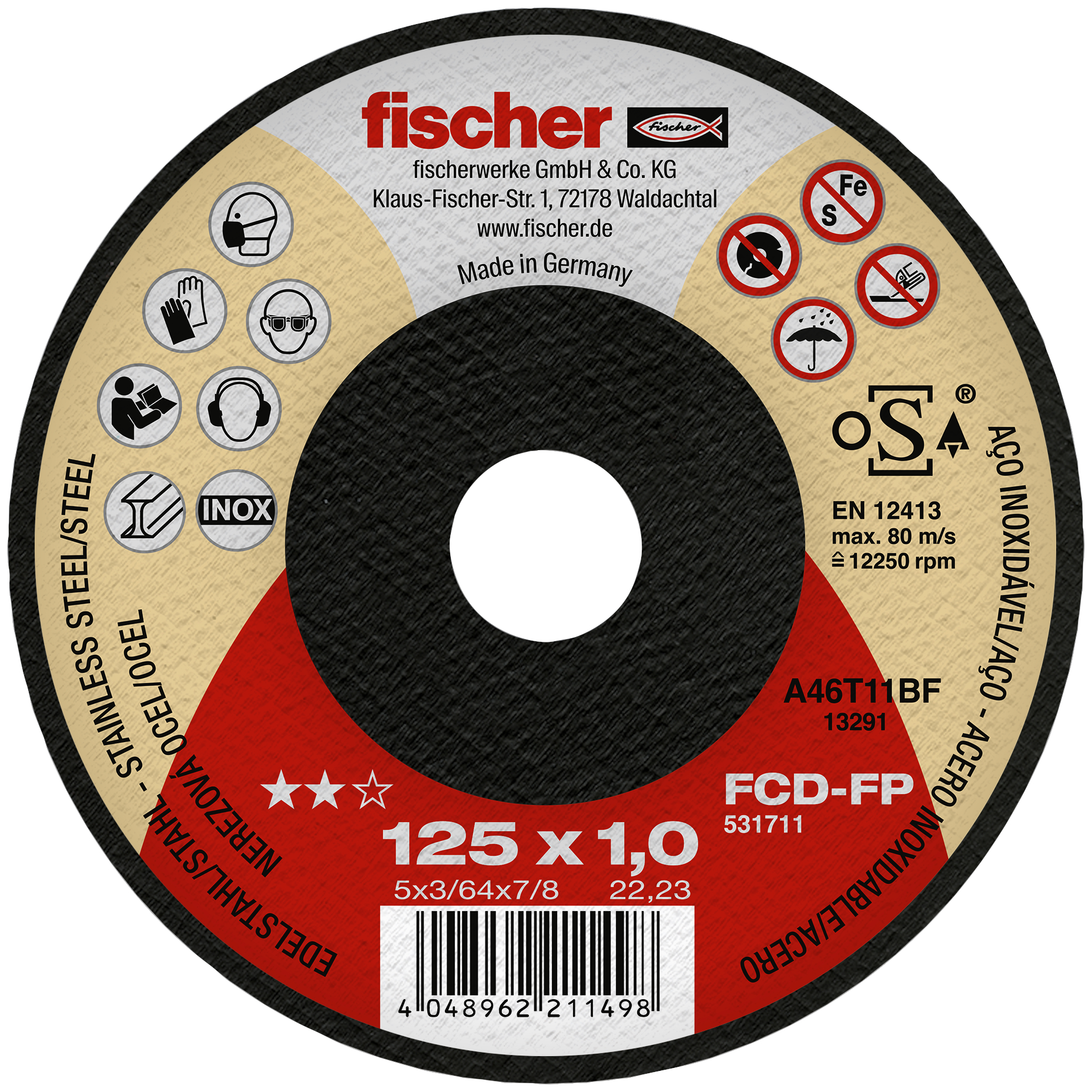 fischer Trennscheibe FCD-FP 125 x 1,0 x 22,23 Inox