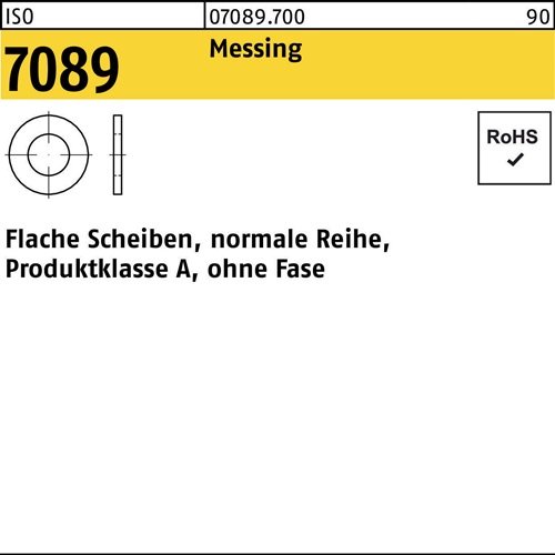 Unterlegscheibe ISO 7089 o.Fase 8 Messing 100 Stück
