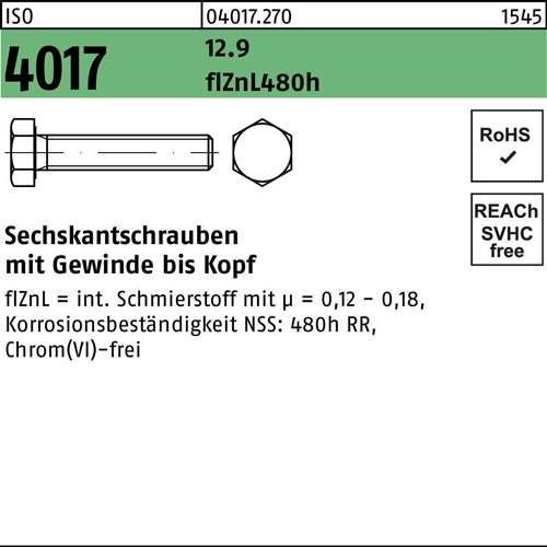 Sechskantschraube ISO 4017 VG M10x60 12.9 flZnL 480h zinklamellenb. 100St.