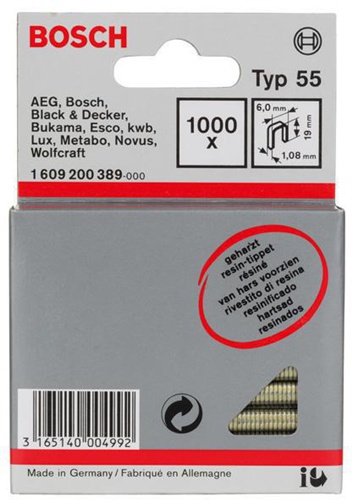 Bosch Schmalrückenklammer Typ 55 B.6mm Dicke 1,08mm L.19mm geharzt 1000er Pack