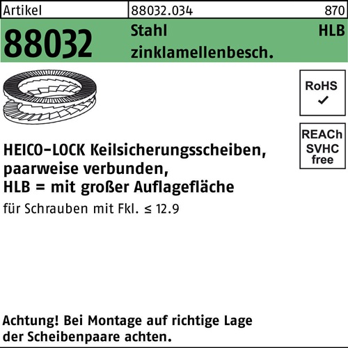Keilsicherungsscheibe R 88032 HLB- 8 Stahl zinklamellenb. breit 200St. HEICO