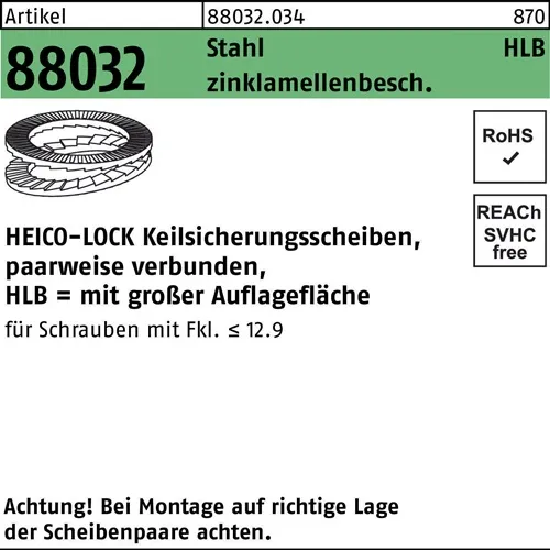 Keilsicherungsscheibe R 88032 HLB-16 Stahl zinklamellenb. breit 100St. HEICO