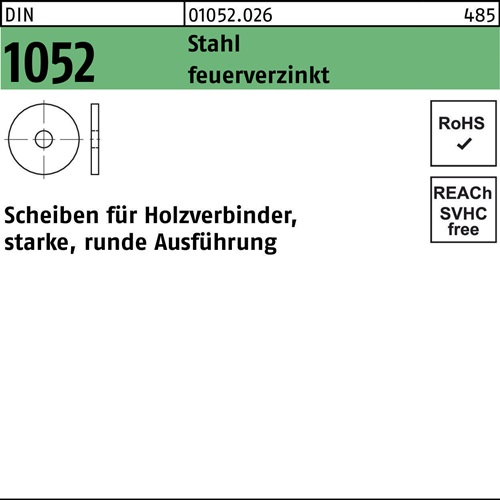 Unterlegscheibe DIN 1052 rund 18x 68x 6 Stahl feuerverz. 50 Stück