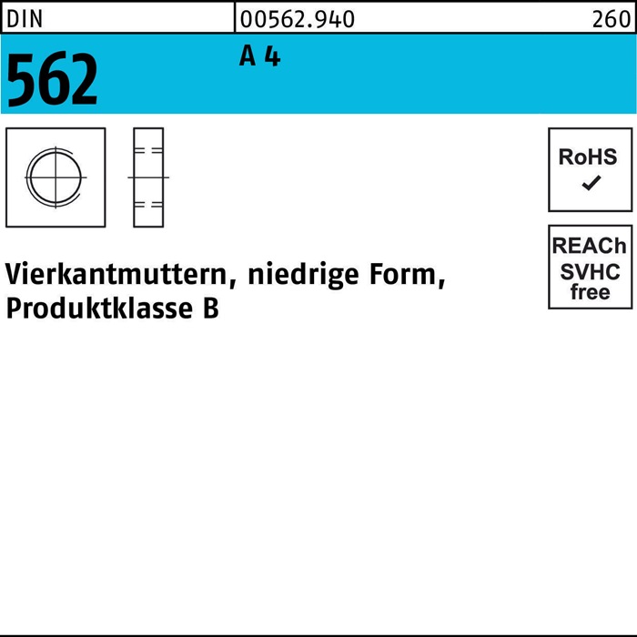 Vierkantmutter DIN 562 niedrige FormM5 A 4 100 Stück