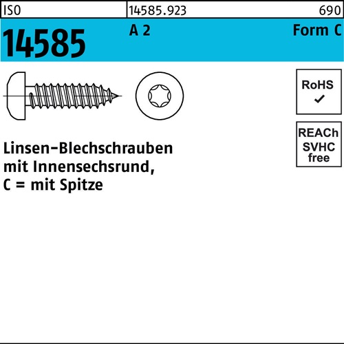 Linsenblechschraube ISO 14585 ISR 3,9x 9,5 -C A 2 T15 1000 Stück