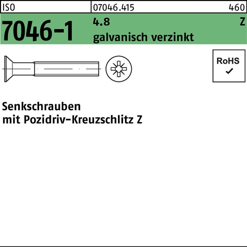 Senkschraube ISO 7046-1 PZ M6x16-Z 4.8 galv.verz. 1000St.