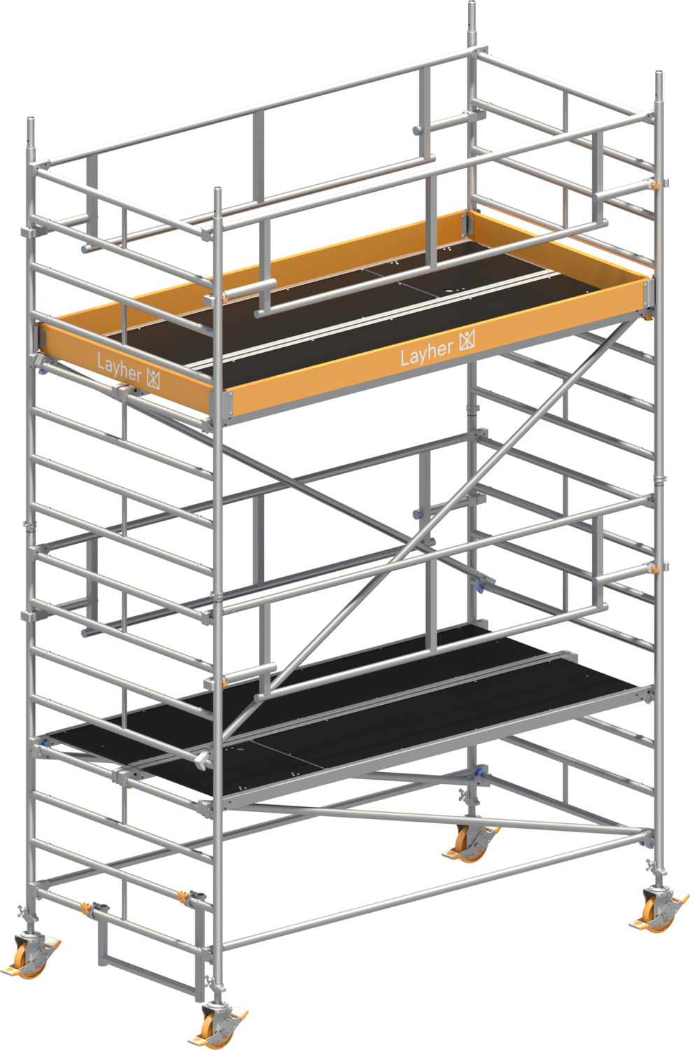 Layher Fahrgerüst Uni Breit P2 SAFETY PLUS mit Doppelgeländer Typ: 1422103 | SH: 3,2 m / AH: 5,20 m