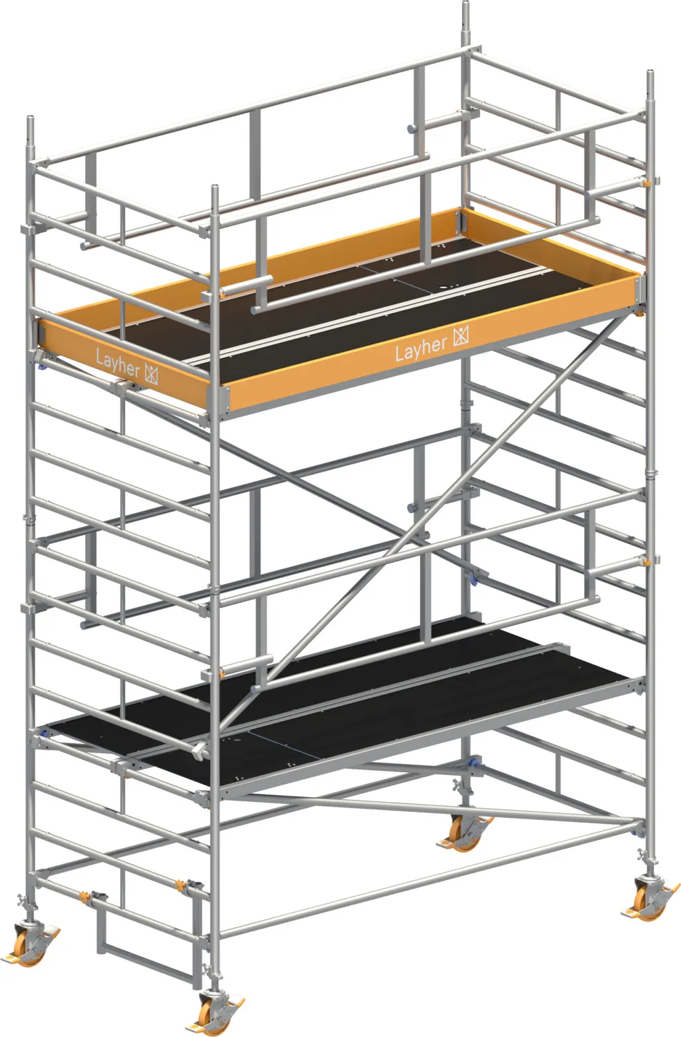 Layher Fahrgerüst Uni Breit P2 SAFETY PLUS mit Doppelgeländer Typ: 1422103 | SH: 3,2 m / AH: 5,20 m