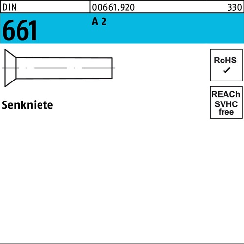 Senkniete DIN 661 3x 12 A 2 200 Stück