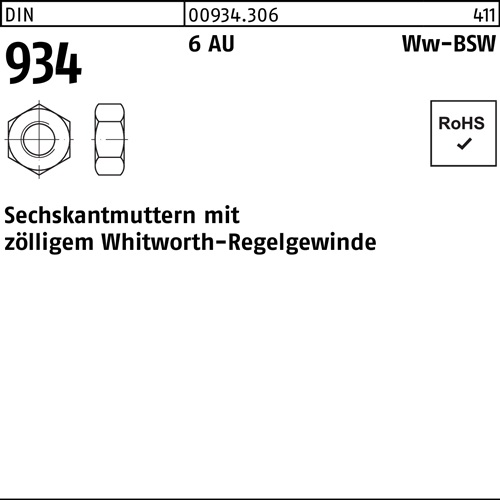 Sechskantmutter DIN 934 WW 1/4 6 Automatenstahl 100 Stück