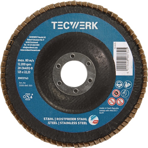 TECWERK Premium-Fächerscheibe 2in1 D.125mm K.40 fl.INOX/Stahl ZK