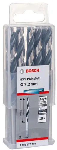 Bosch Metallspiralbohrer PointTeQ DIN388 Arbeits-L.69mm D.7,2mm Typ N 10St.