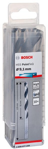 Bosch Metallspiralbohrer PointTeQ DIN388 Arbeits-L.81mm D.9,1mm Typ N 10St.