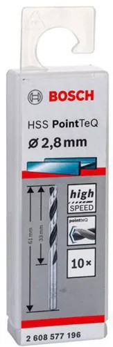 Bosch Metallspiralbohrer PointTeQ DIN388 Arbeits-L.33mm D.2,8mm Typ N 10St.