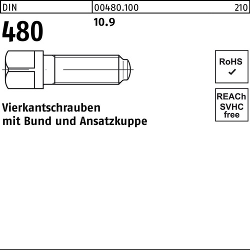 Vierkantschraube DIN 480 Bund/Ansatzkuppe M16x 80 10.9 10 Stück