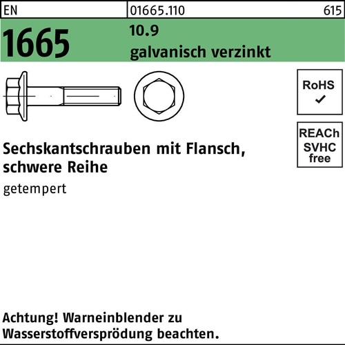 Sechskantschraube EN 1665 Flansch M10x 60 10.9 galv.verz. 100 Stück