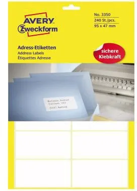 Avery Zweckform Adressetikett 3350 95x47mm weiß 240 St./Pack.