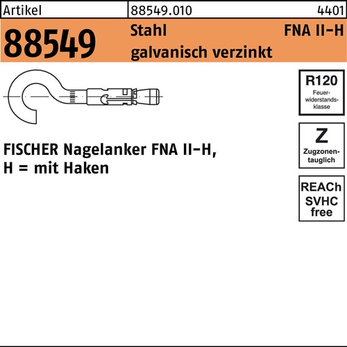 Nagelanker R 88549 Haken FNA II 6x25 H Stahl galv.verz. 50St. FISCHER