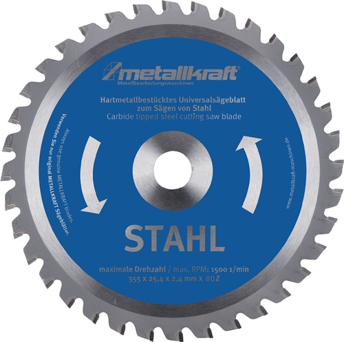 Metallkreissägeblatt Sägeblatt-Ø 355 mm Breite 2,4 mm HM Bohrungs-Ø 25,4 mm METALLKRAFT