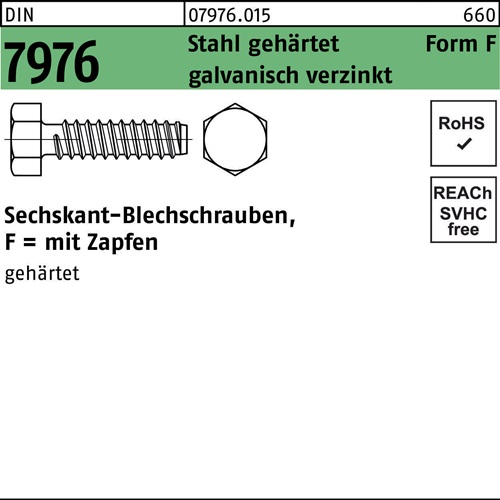 Blechschraube DIN 7976 Sechskant/Zapfen 4,8x22 -F Stahl geh.galv.verz. 250St.