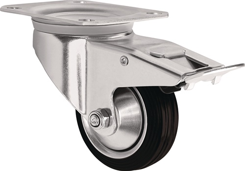 TECWERK Lenkrolle mit Totalfeststeller Vollgummi 