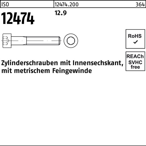 Zylinderschraube ISO 12474 Innen-6kt M12x1,5x 80 12.9 50 Stück
