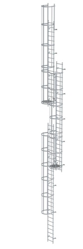 MUNK Mehrzügige Steigleiter mit Rückenschutz (Maschinen) Aluminium blank 16,32m